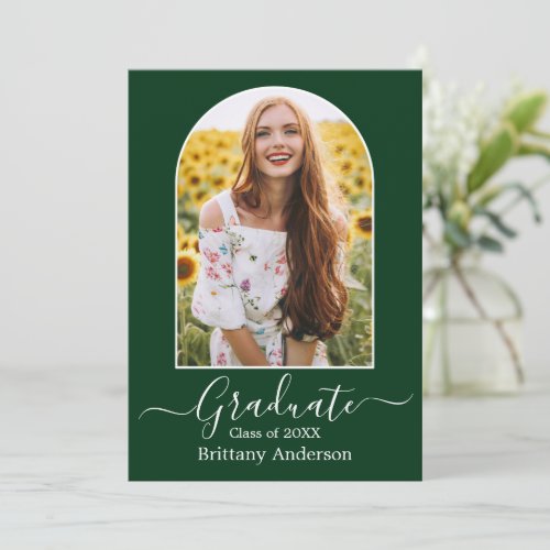 Modern Arch Calligraphy Photo Green Graduation Announcement