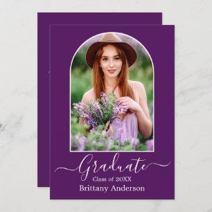 Modern Arch Calligraphy Purple Graduation Party Invitation