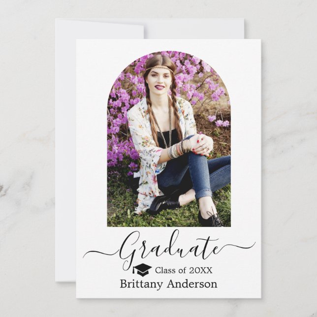Modern Arch Cap Calligraphy Graduation Announcement (Front)