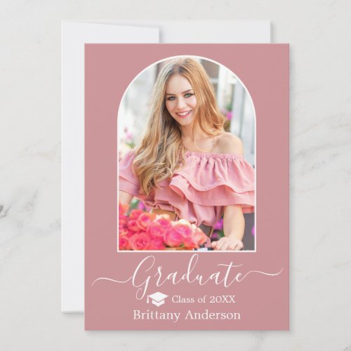 Modern Arch Cap Dusty Pink Graduation Announcement