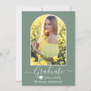 Modern Arch Cap Sage Green Graduation Announcement