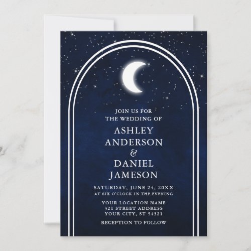 Modern Arch Celestial Moon Stars Wedding Invitation