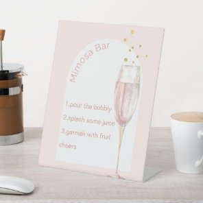 Modern arch chic pink bridal shower mimosa bar sig pedestal sign