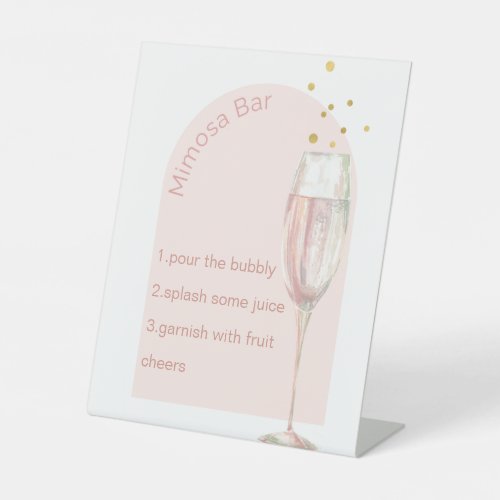 Modern arch chic stylish bridal shower mimosa bar  pedestal sign