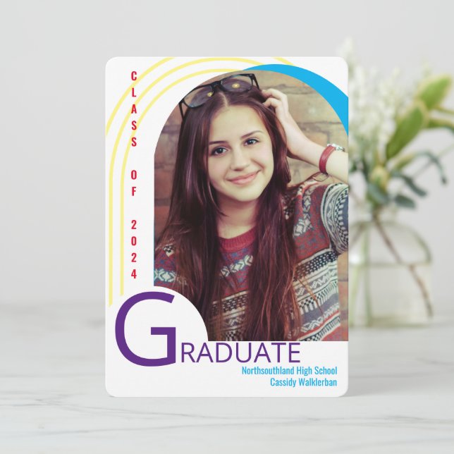 Modern Arch Colorful Photo Graduation Announcement (Standing Front)