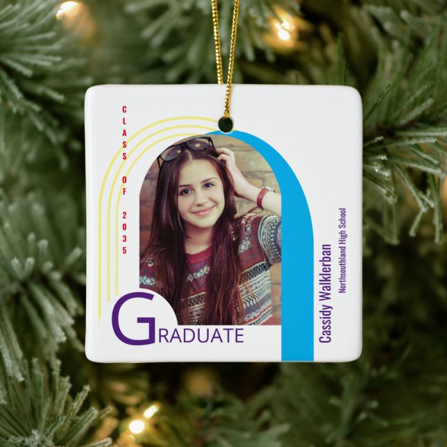 Modern Arch Colorful Photo Graduation Ceramic Ornament (Tree)