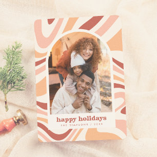 Modern Arch Colorful Retro Christmas Holiday Photo Card
