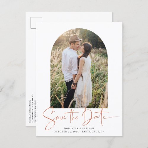 Modern Arch Copper Wedding Save the Date Announcement Postcard