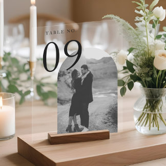 Modern Arch Couple's Photo Wedding Table Number Acrylic Sign