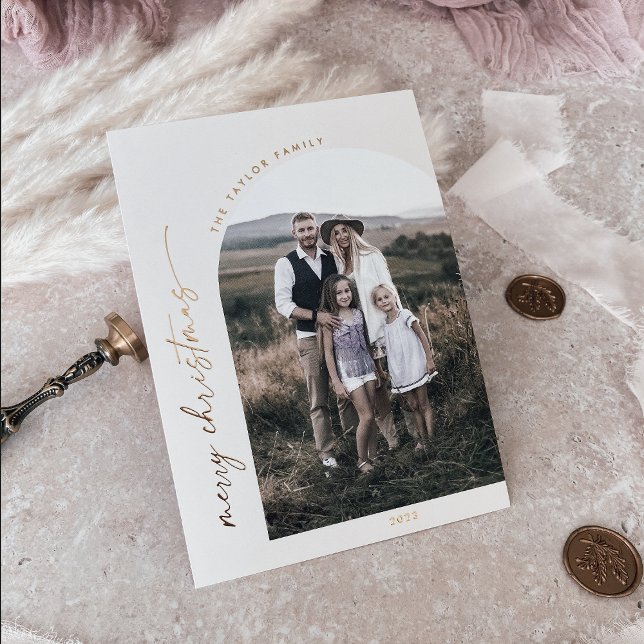 Modern Arch | Cream Foil Christmas Photo Foil Holiday Card (Creator Uploaded)