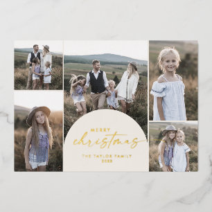 Modern Arch   Cream Foil Multi Photo Christmas Holiday Card