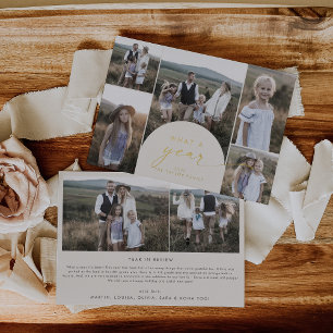 Modern Arch Cream Foil Multi Photo What A Year Foil Holiday Card