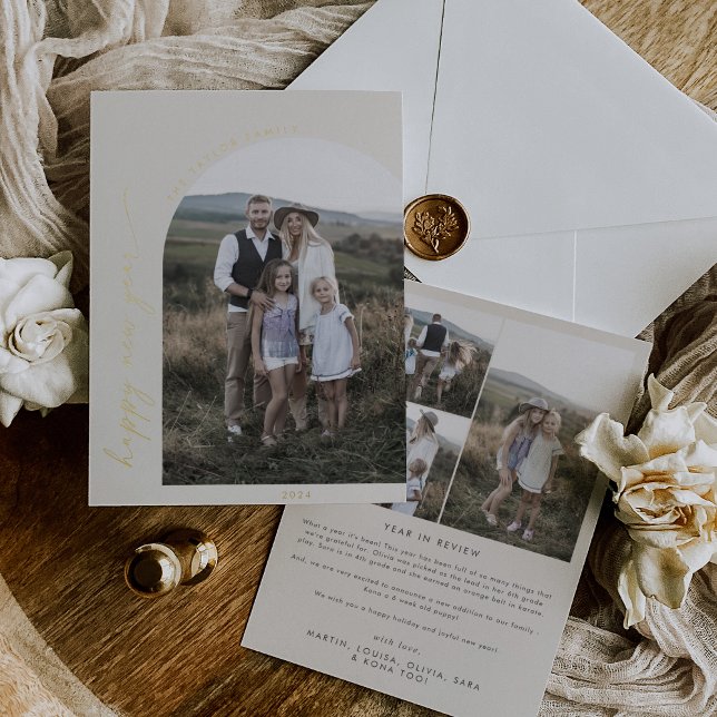 Modern Arch | Cream Foil New Year Photo Foil Holiday Card (Creator Uploaded)