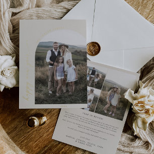 Modern Arch Cream Foil New Year Photo Holiday Card