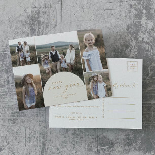 Modern Arch Cream Multi Photo Family New Year Holiday Postcard
