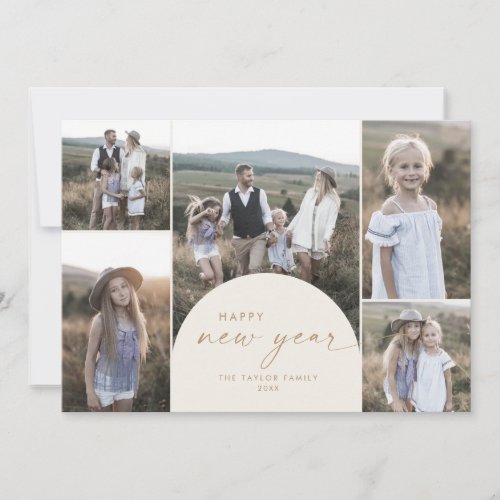 Modern Arch  Cream Multi Photo Family New Years Holiday Card