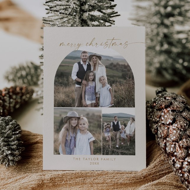 Modern Arch | Cream Photo Collage Christmas Holiday Card (Creator Uploaded)