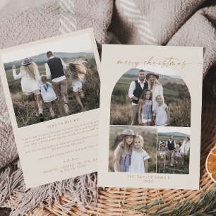 Modern Arch Cream Photo Collage Family Christmas Holiday Card