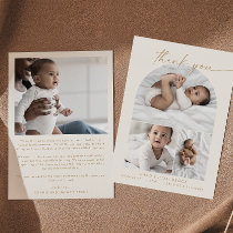 Modern Arch | Cream Photo Collage Thank You Birth Announcement