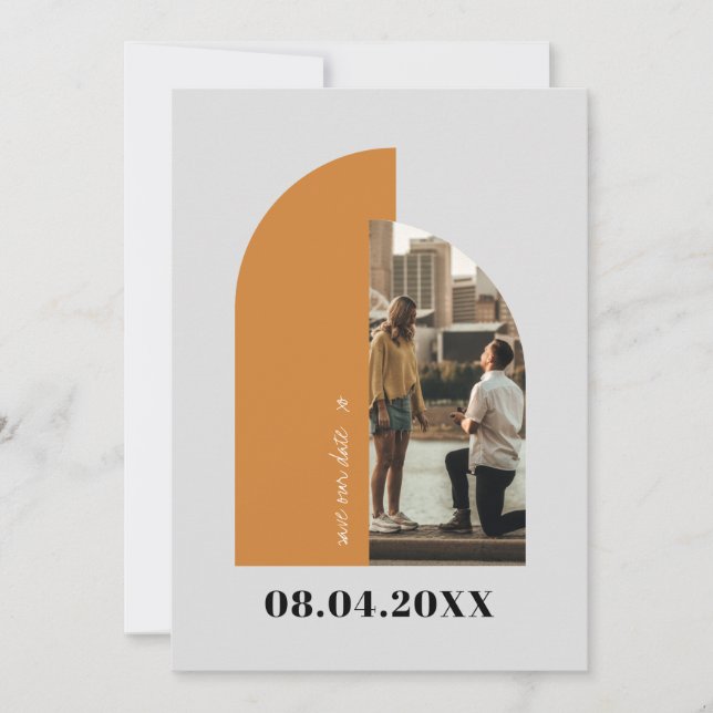 Modern Arch Custom Photo Engagement Shoot Save The Date (Front)