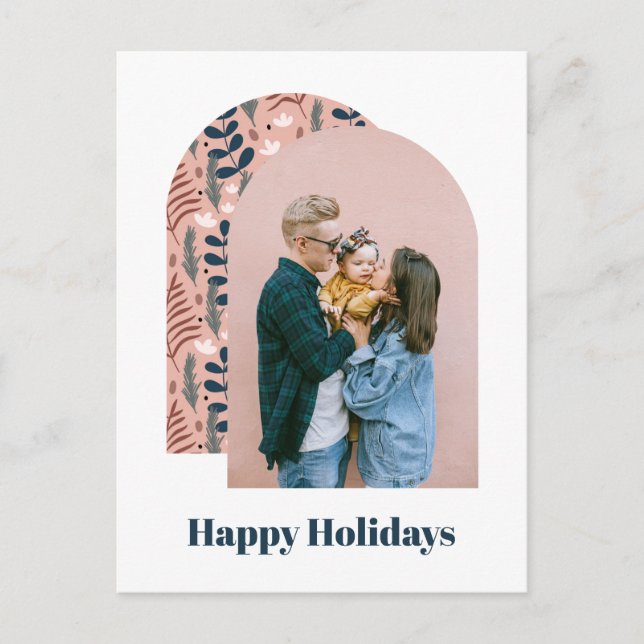 Modern Arch Custom Photo Pink Foliage Holiday Postcard (Front)