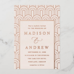 Modern Arch Deco Cream and Rose Gold Wedding Foil Invitation