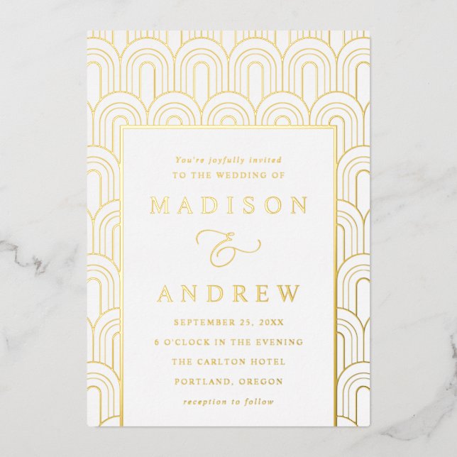 Modern Arch Deco Wedding Foil Invitation (Front)