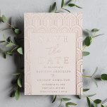 Modern Arch Deco Wedding Save the Date Foil Invitation<br><div class="desc">Elegant,  art deco wedding save the date featuring a rose gold foil arch pattern with a cream-colored background. Personalize the modern art deco save the dates with your names and wedding details in rose gold foil lettering.</div>