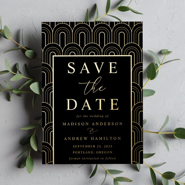 Modern Arch Deco Wedding Save the Date Foil Invitation (Creator Uploaded)