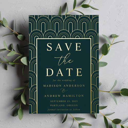 Modern Arch Deco Wedding Save the Date Foil Invitation