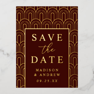 Modern Arch Deco Wedding Save the Date Foil Invitation Postcard