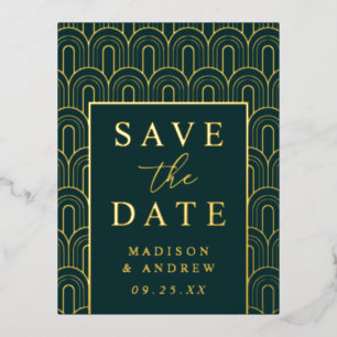 Modern Arch Deco Wedding Save the Date Foil Invitation Postcard