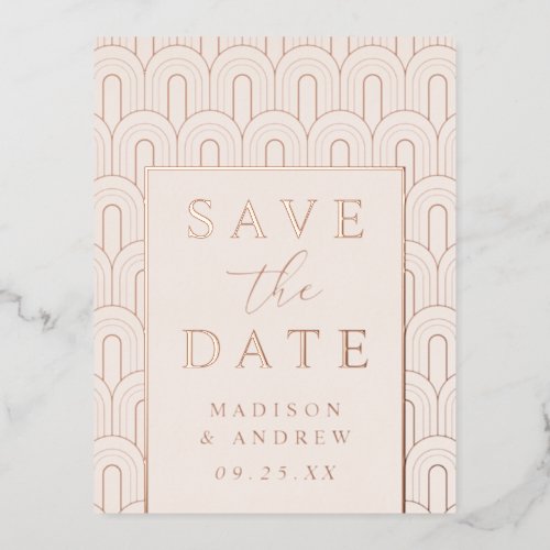 Modern Arch Deco Wedding Save the Date Foil Invitation Postcard