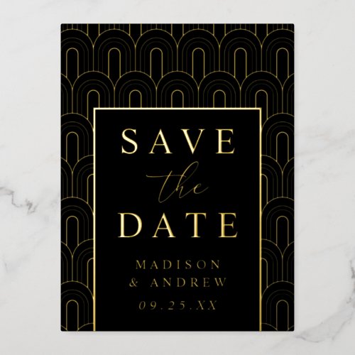 Modern Arch Deco Wedding Save the Date Foil Invitation Postcard