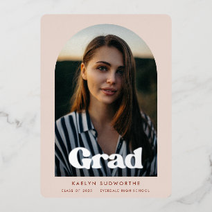 Modern arch design Photo Graduation Party Silver Foil Invitation
