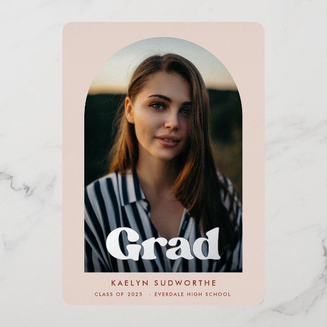 Modern arch design Photo Graduation Party Silver Foil Invitation (Front)