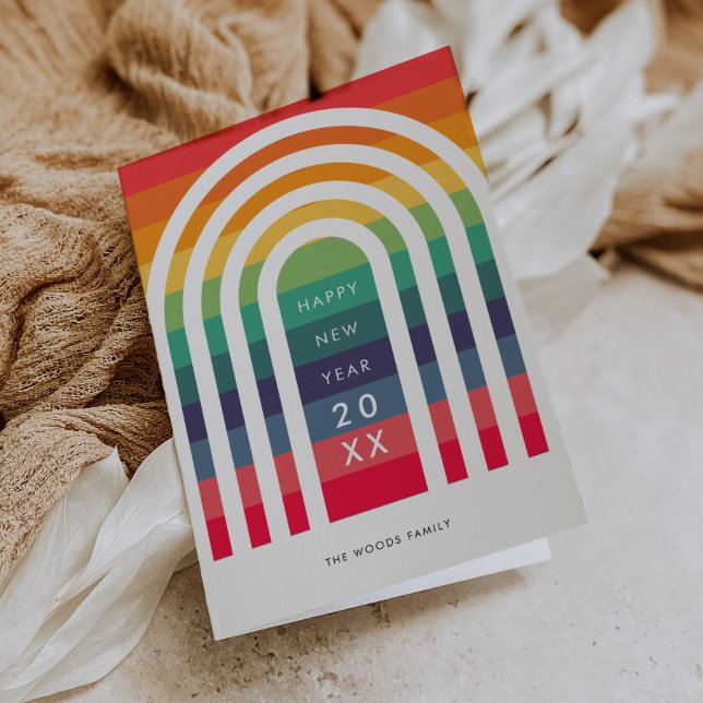 Modern arch design rainbow New Year Holiday Card (Creator Uploaded)