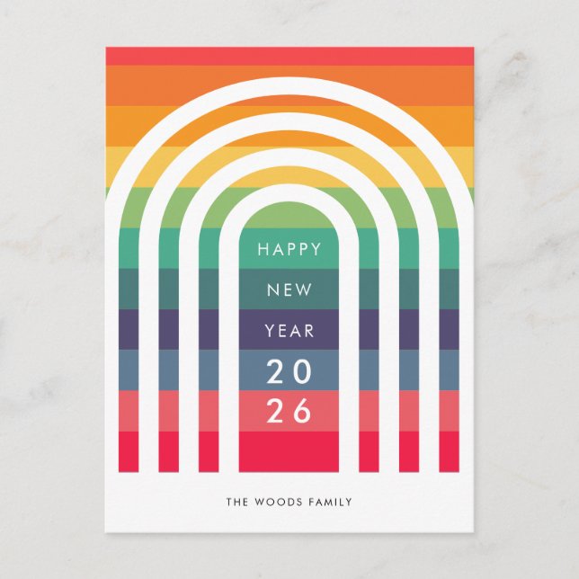 Modern arch design rainbow New Year Holiday Postcard (Front)