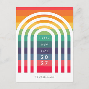 Modern arch design rainbow New Year Holiday Postcard