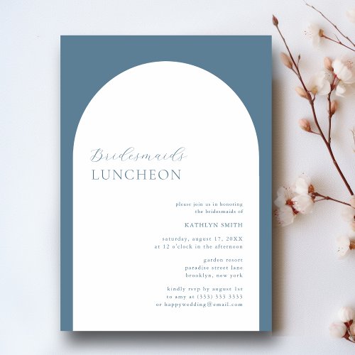 Modern Arch Dusty Blue Simple Bridesmaids Luncheon Invitation