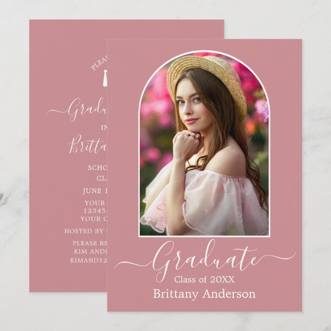 Modern Arch Dusty Pink Graduation Party Invitation (Front/Back)