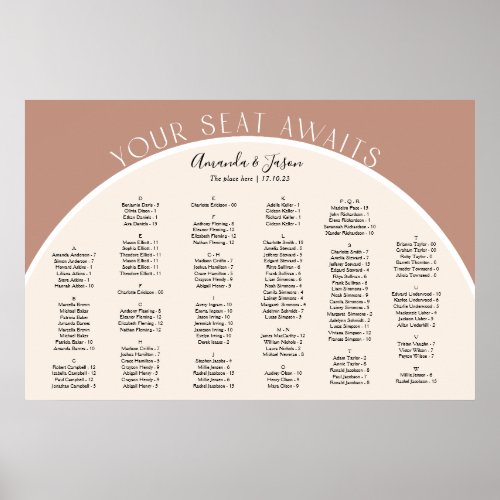 Modern arch dusty rose alphabetical seating chart
