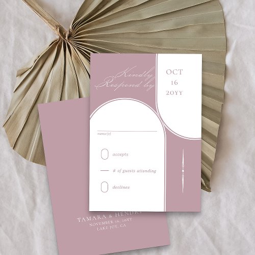 Modern Arch Elegant Calligraphy Dusty Rose Wedding RSVP Card