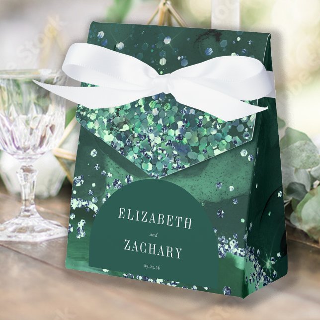 Modern Arch Emerald Green Agate Glitter Favor Boxes (Creator Uploaded)