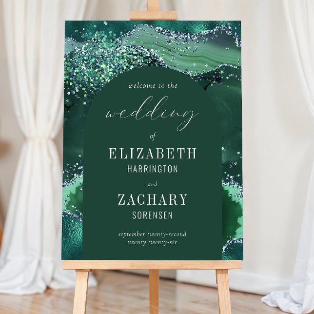Modern Arch Emerald Green Glitter Wedding Welcome Foam Board (Creator Uploaded)