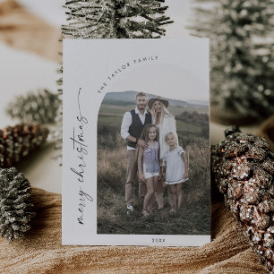 Modern Arch Family Merry Christmas Holiday Letterpress Photo Cards