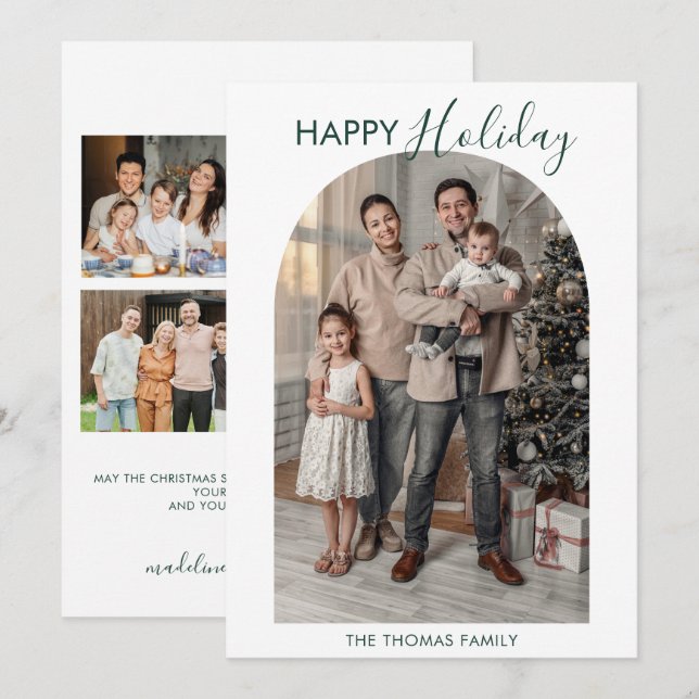 Modern Arch Family Photo Collage Holiday Card (Front/Back)