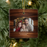 Modern Arch Family Photo Woodgrain Christmas  Ceramic Ornament