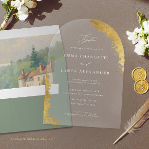Modern Arch Faux Gold White Elegant Luxury Wedding Acrylic Invitations