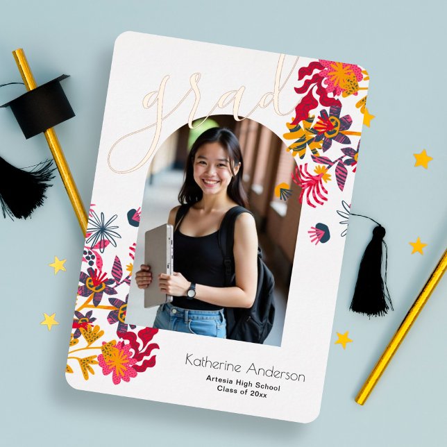 Modern Arch Floral Photo Graduation Party  Foil Invitation (Creator Uploaded)